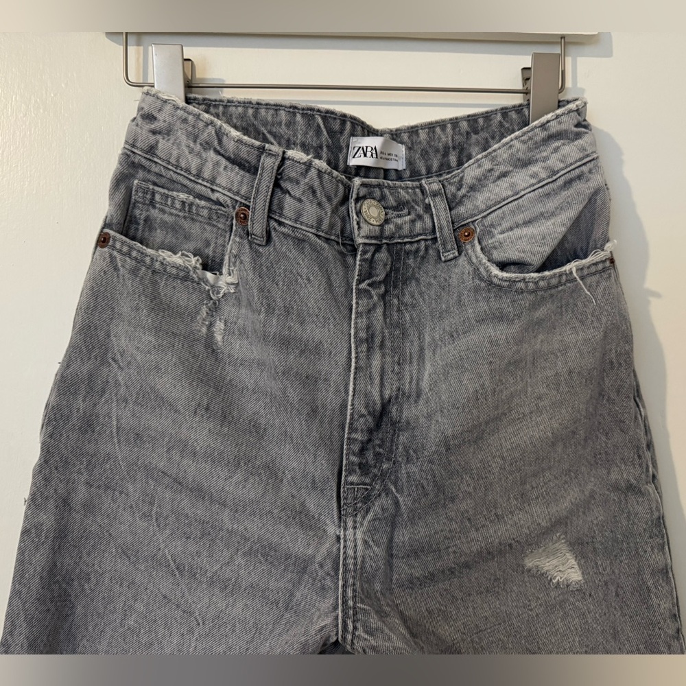 Zara 36 gray mom fit high waist ripped jeans
